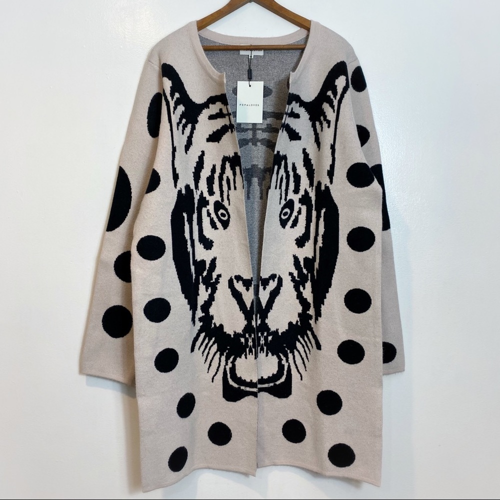 Anthropologie Pepaloves Open Front Long Tiger Cardigan Sweater - Picture 2 of 10